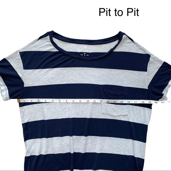 American Eagle Soft & Sexy Blue Stripe Pocket Tee Size Small - Picture 11 of 15